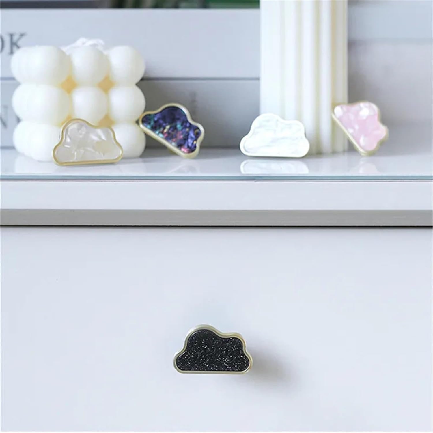 Simple Shell Furniture Door Handle Zinc Alloy Copper Brushed Wine Cabinet Dresser Drawer Knobs Furniture Hardware 2Pcs(Stars Shell White)