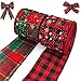 Produktbild unisoul 2 Rollen Weihnachtsdrahtband,Schleifen Weihnachten Deko,2-1/2 Zoll x 10 Yard je 20 Yds, Weihnachtsbaum Deko für Urlaub, Geburtstag, Hochzeit, Party,Schneedruck