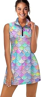 Collared Tennis Dress with Shorts and Pockets Sleeveless Half Zip Athletic Workout Dress for Women Plus Size XS-2XL - Buy now