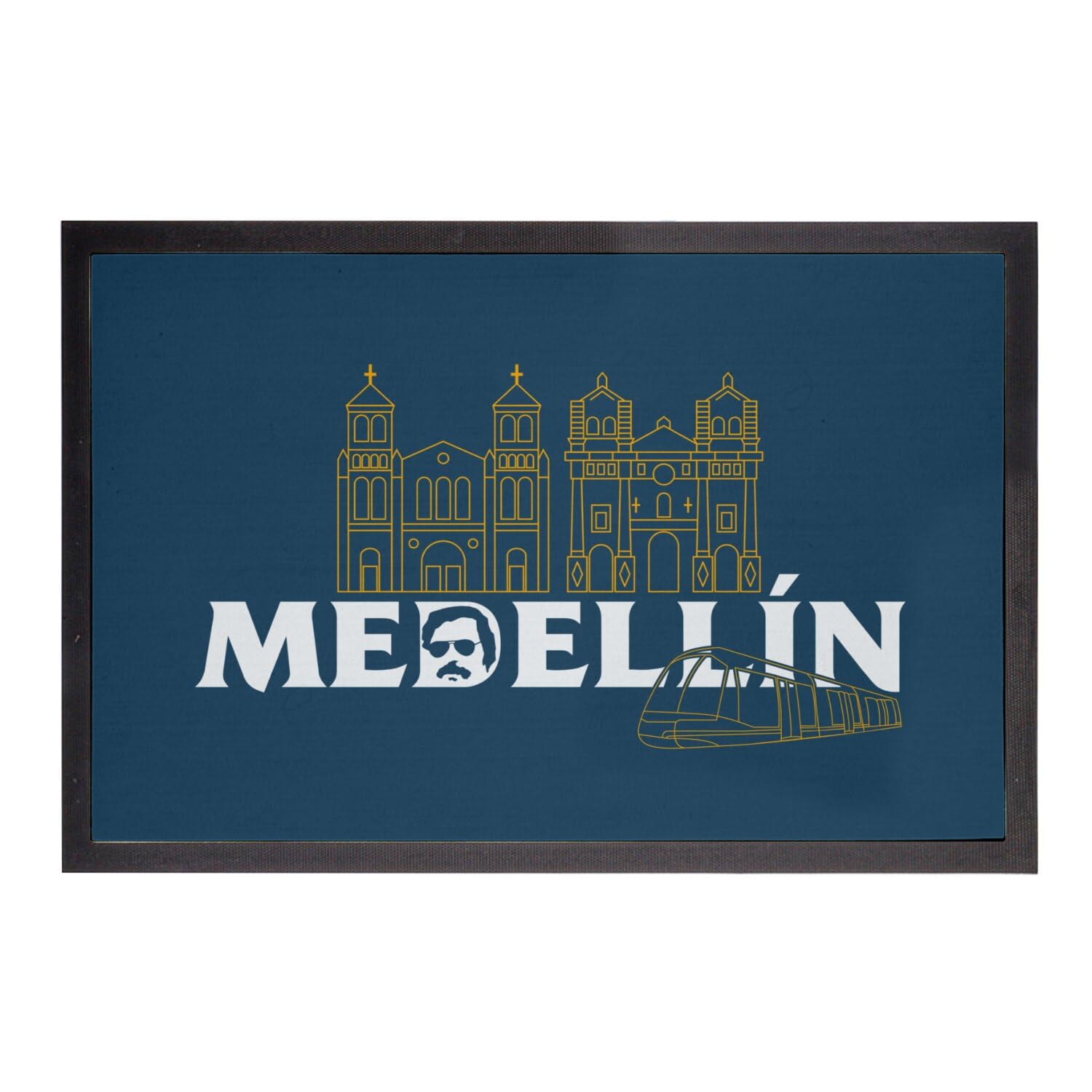 Paillasson bleu antidérapant 75x50cm tapis Medellin Colombie lavable