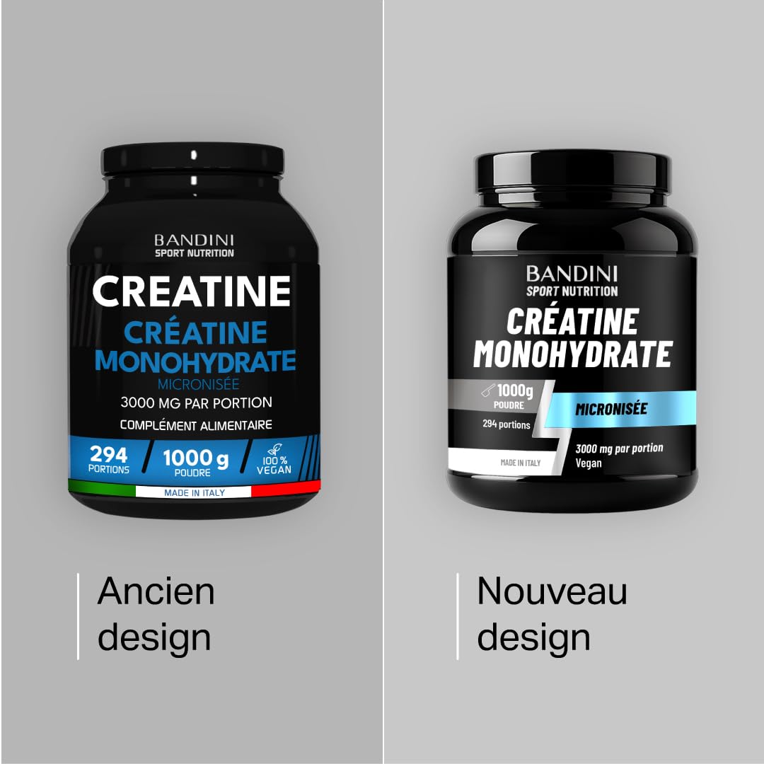 Bandini® Créatine Monohydrate Poudre 1 kg 100% Pure pour l‘Entraînement de Force | Creatine Micronisée 1kg Haut dosage Sport & Fitness | Pre Workout Puissant | 292 Portions | Micronized Vegan Powder