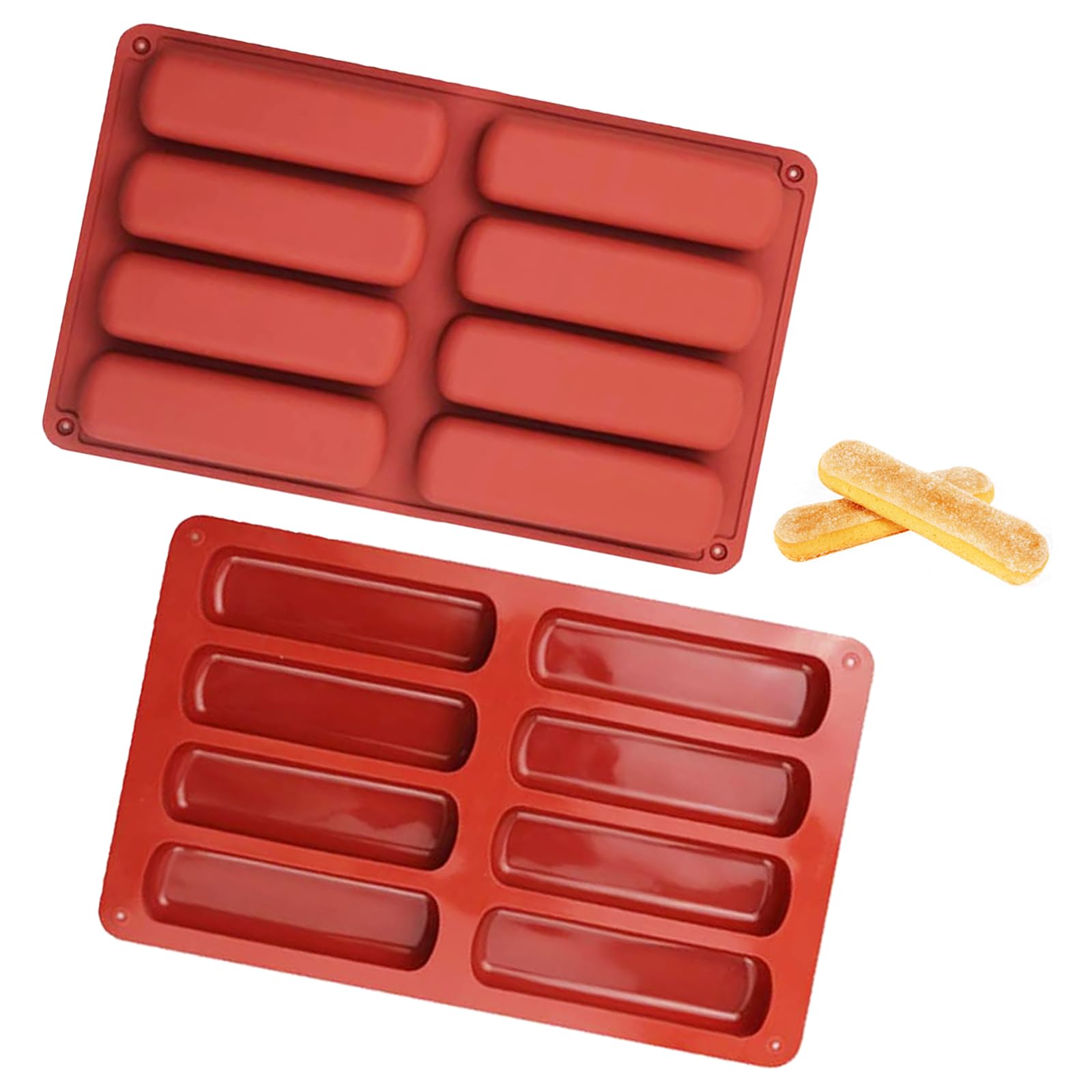 2pcs Finger Biscuit Silicone Mould，8 Cavity Granola Bars for Moldfor Baking Energy Bars， Eclair, Bread, Muffin, Soap, Resin，Ganach