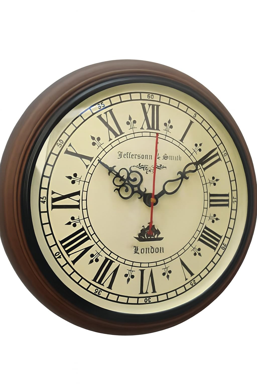 Heera Wooden Analog Home Decor Office Hall Living Room Bedroom Vintage-Style wall Clock Classic Jeffersonn & Smith London Design with Ornate Breguet-Style Hands and Roman Numerals [Made in India]-image-22