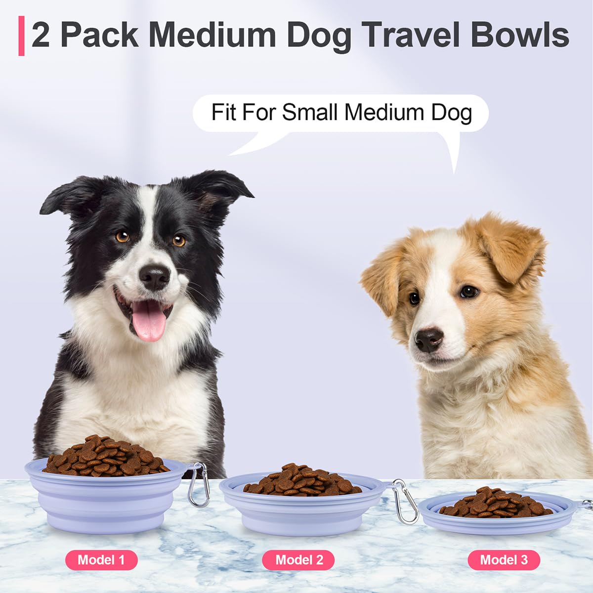 Kytely Lot de 2 gamelles pliables pour chien et chat - Taille moyenne (650 ml) - Gamelles de voyage pour chien et chat - Gamelles portables avec fermoir - Pour l'extérieur, les voyages, la marche, le