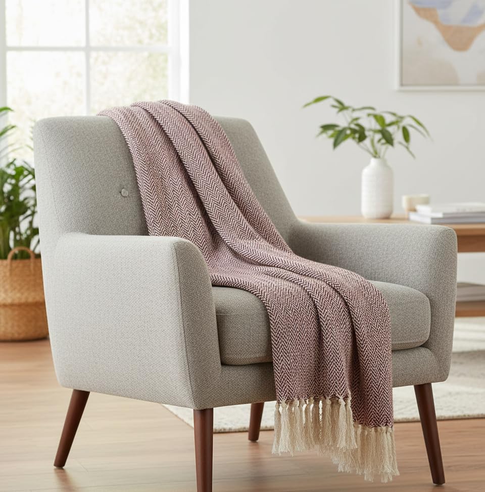 Image of Cotton Weave Boho Sofa Throw Blanket 50x60 Inches or 125x150 cms Lightweight, Soft & Breathable Couch, Bed or Chair Throw Blanket for Living or Bedroom, Zigzag Silver Grey
