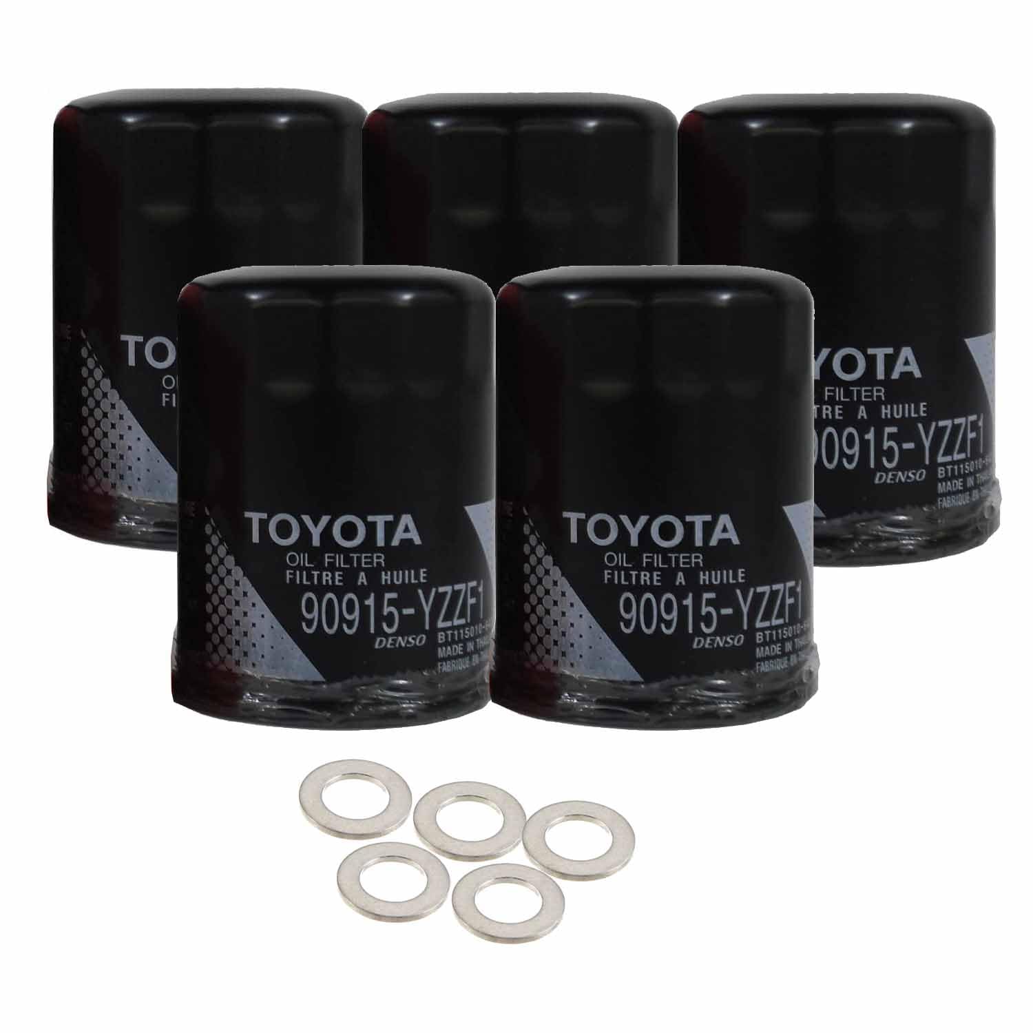 Genuine OEM 5 Engine Oil Filter & 5 Drain Plug Gasket KIT For Toyota Lexus Scion