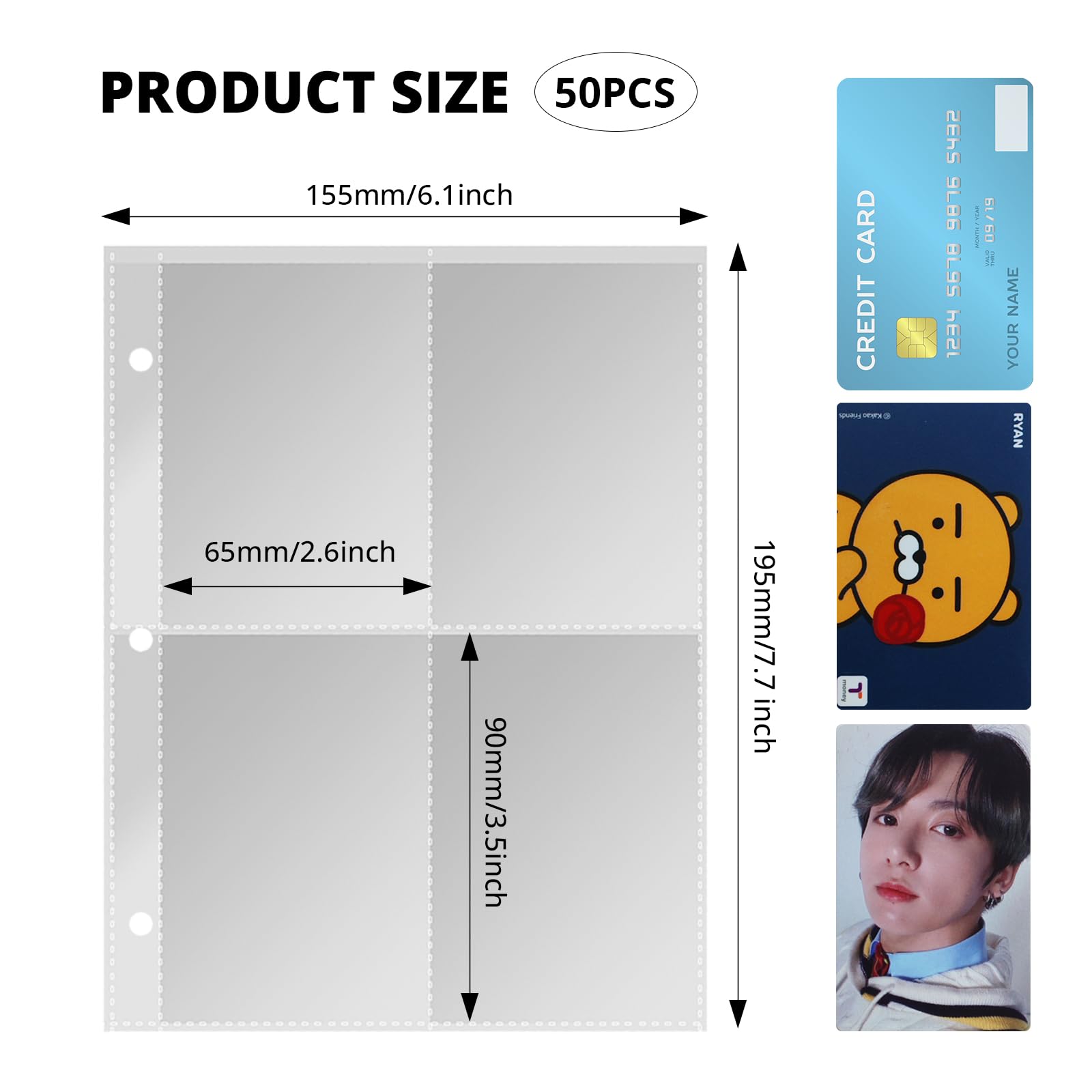 50 Pack A5 Photo Card Binder Sleeves, 400 Pockets Clear Double-Sided 4 Pocket Photo Pages - Image 2