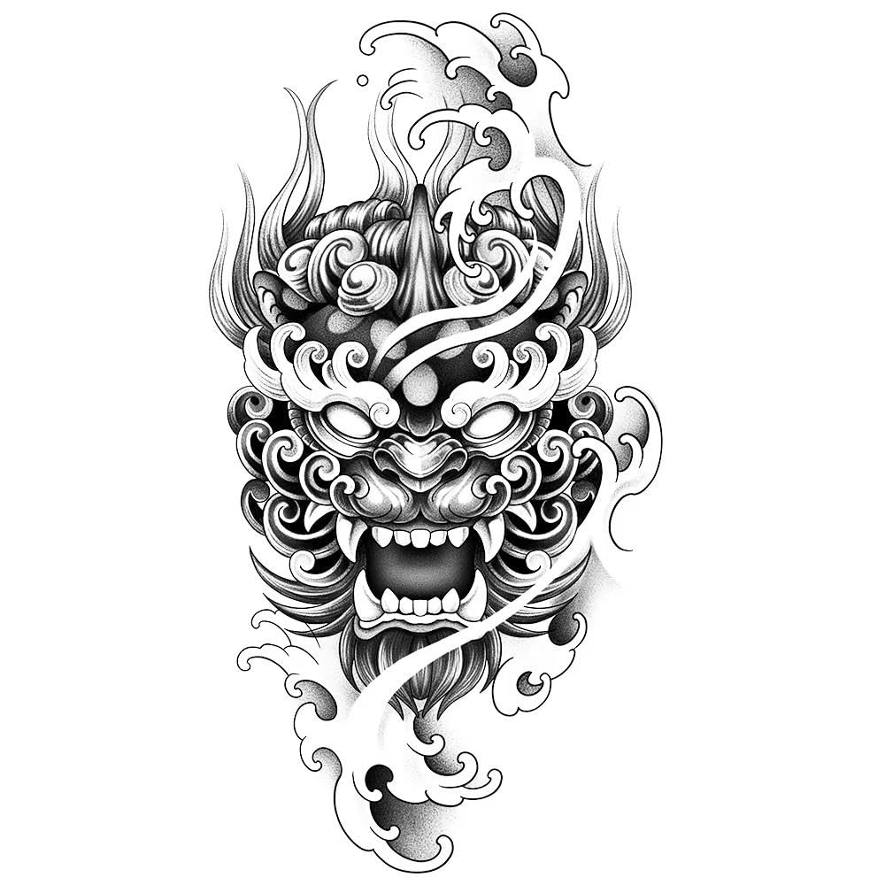 Máscara De Demonio Impermeable Tatuaje Temporal Pegatina Duradera Impermeable Realista Semipermanente(2 pcs)