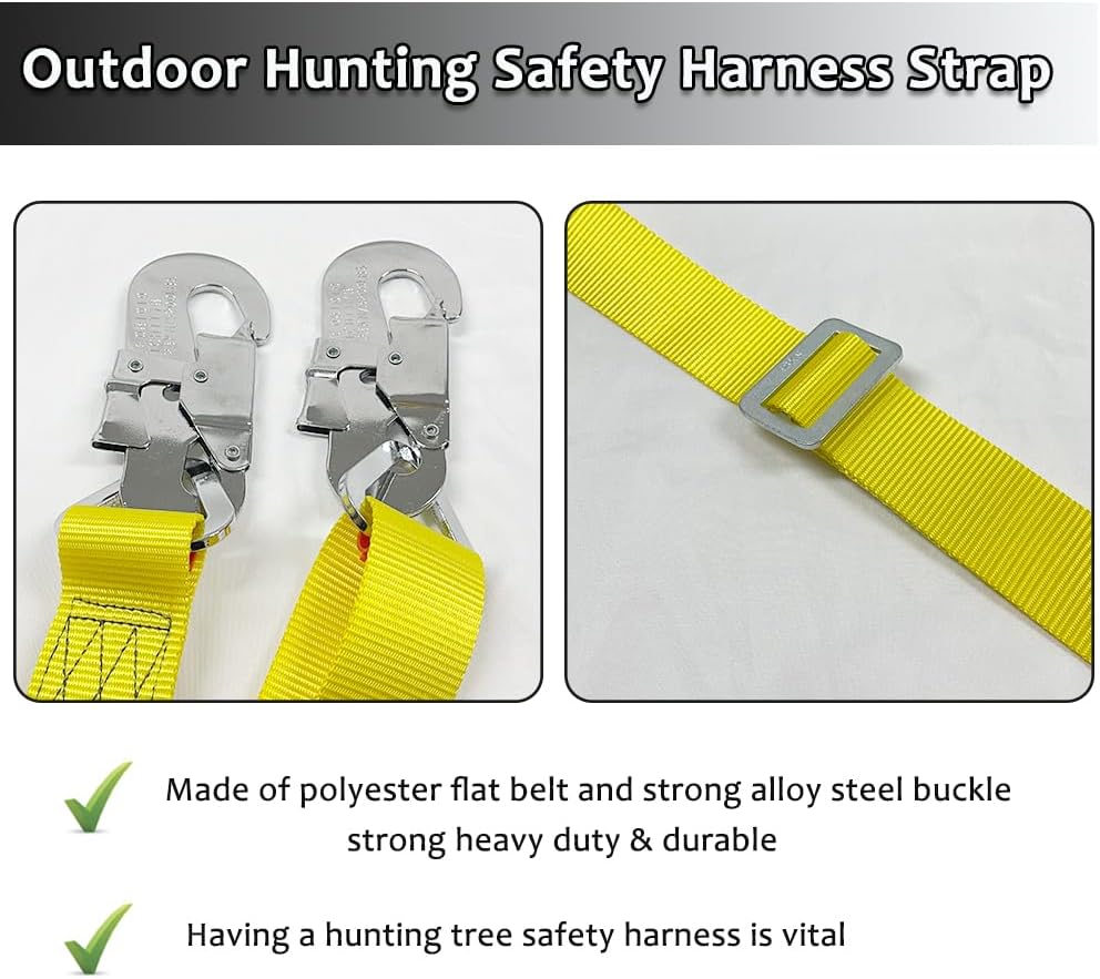 Hunting Harness Strap - 4~6ft Tree Climbing Belt, Outdoor Fall Arrest Restraint Lanyards, tension force at 23 KN, breaking strength at 5200 LBS, Set of 1