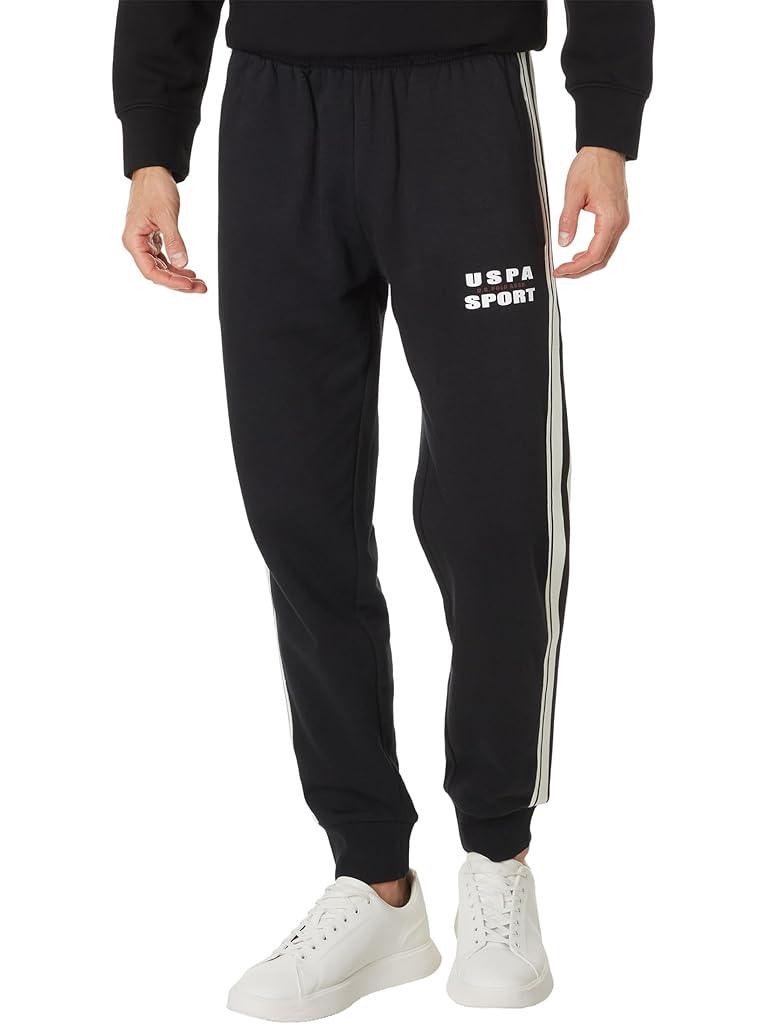 U.S. POLO ASSN. Fleece Knit Jogger Track Pants w/ Side Stripe Tricot Tape