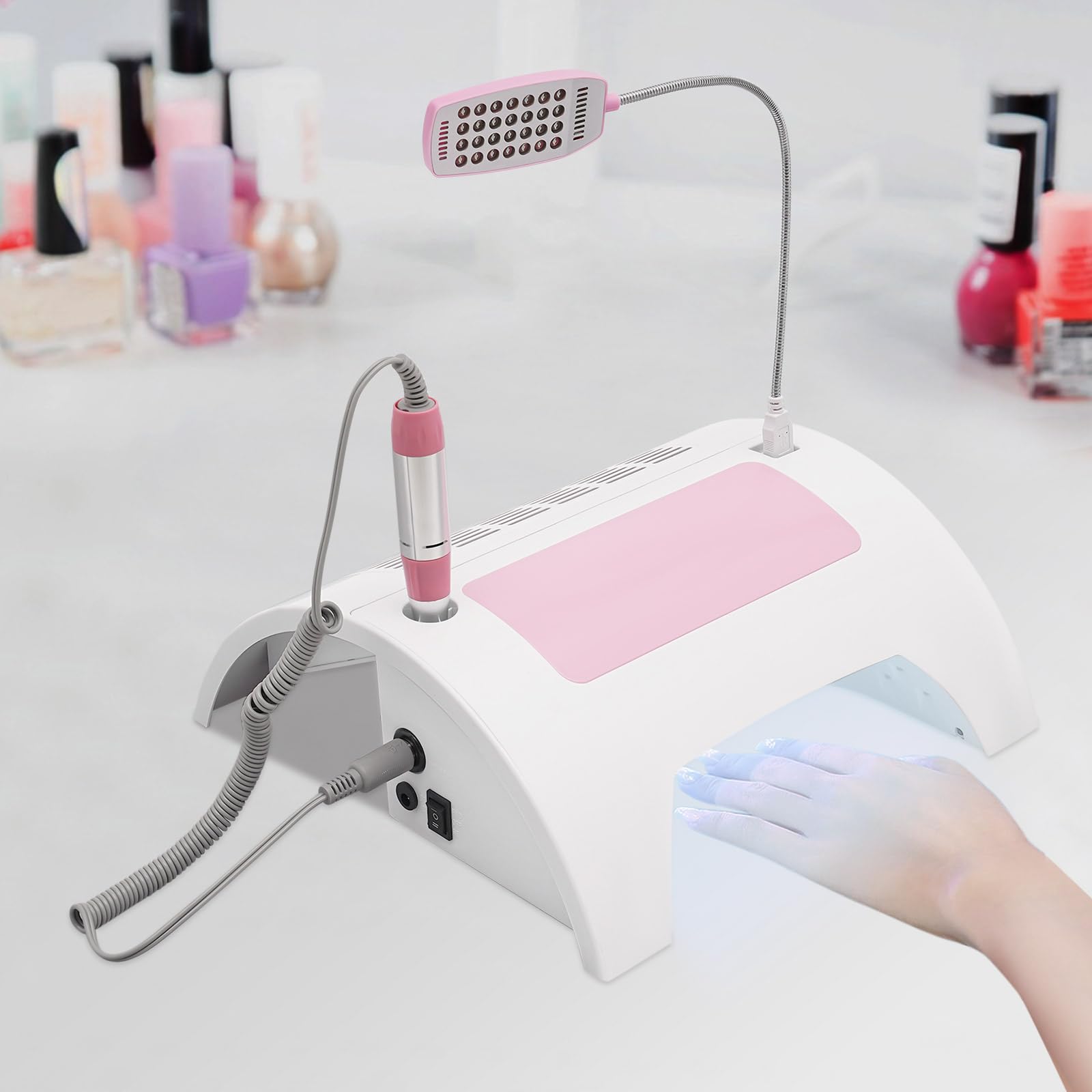 5-in-1 60w Electric Nail Lamp with Dust Collector, UV/LED Nail Dryer, Manicure Drill, File & Polish Kit, Beauty Manicure Led Light, Nail Drill Dust Machine, for Home & Salon Use