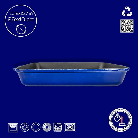 Lava Metal Premium Series - Cast Roast and Oven Tray, Rectangular, 26x40 cm, Majolic Blue