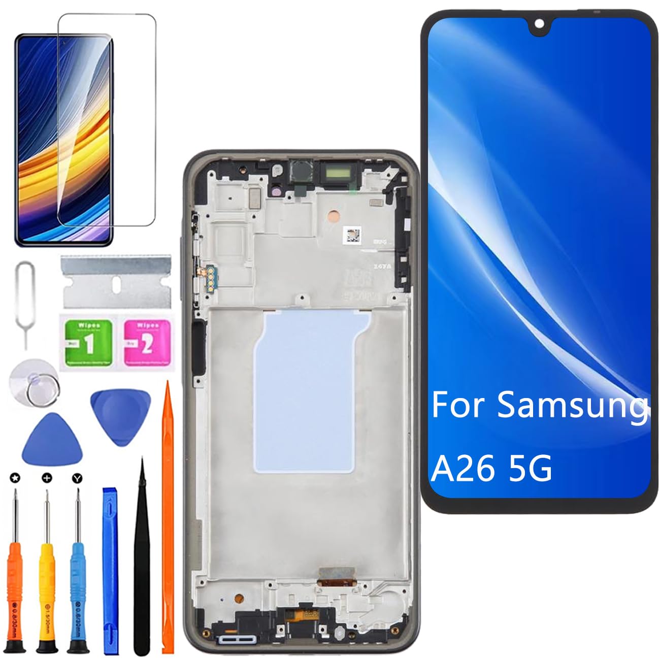 Display LCD per Samsung Galaxy A26 5G A266E A266B A266U TFT LCD Schermo di Ricambio Assembly Kit di Riparazione (Blu con Telaio, Senza Impronta Digitale)