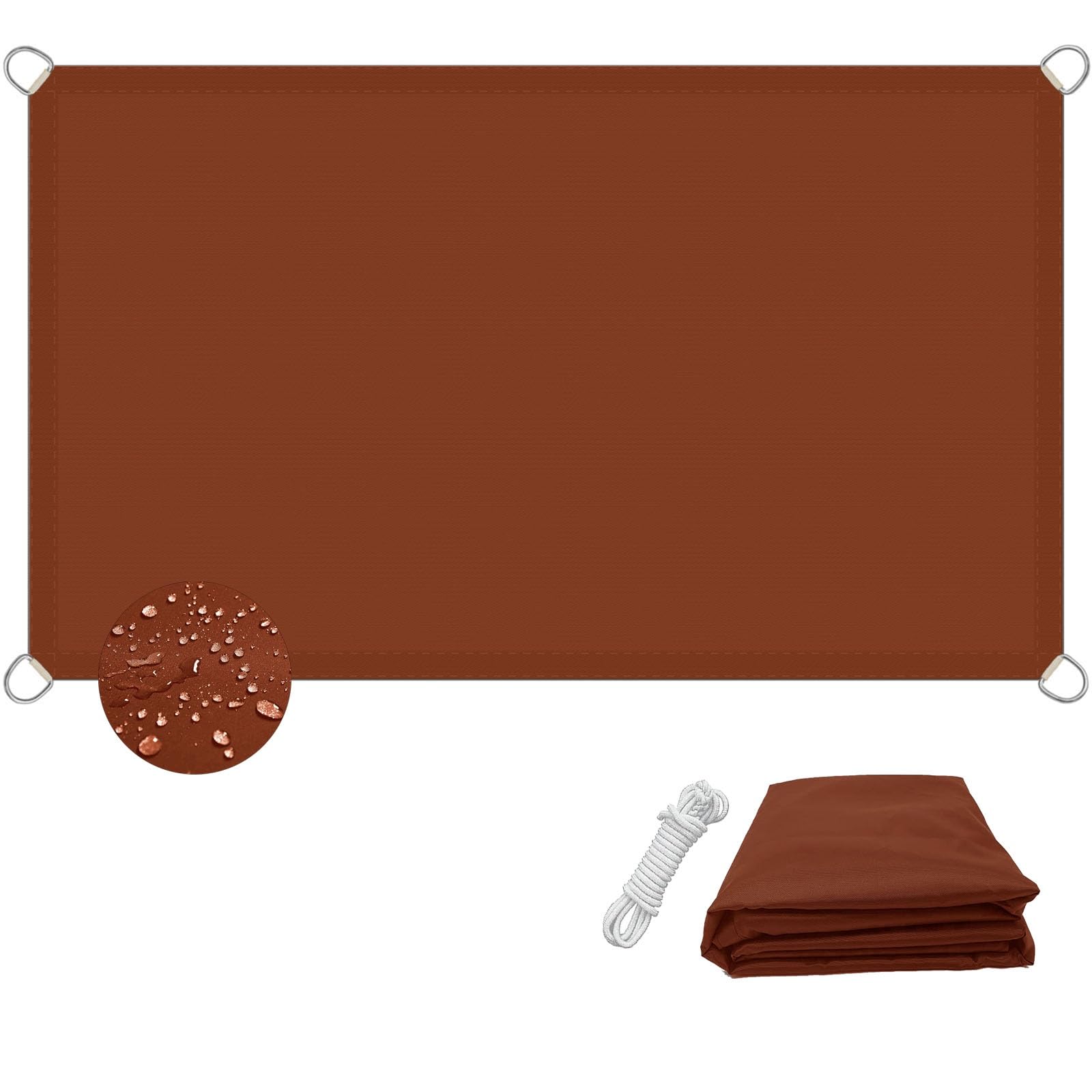 Voile d'ombrage hydrofuge 6x8m rouge rouille avec cordes
