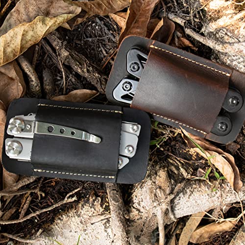 Topstache Leather Sheath, Handmade Multitool Holster, Horizontal Carry Leather Knife Sheath for Belt, EDC Pocket Organizer for Men,Size M,Darkbrown