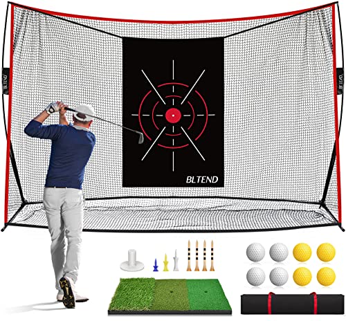 Bltend Heavy Duty 10X7Ft All In 1 Golf Practice Hitting Net With Tri Turf Golf Mat + 15Mm Artificial Turf Golf Hitting Mats #TOP1