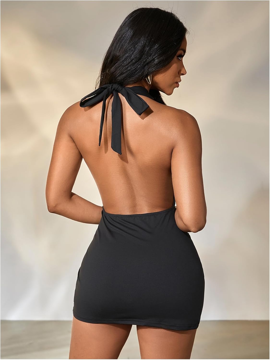 MakeMeChic Women's Halter Open Back Mini Dress Y2K Deep V Neck Party Dresses - Image 2