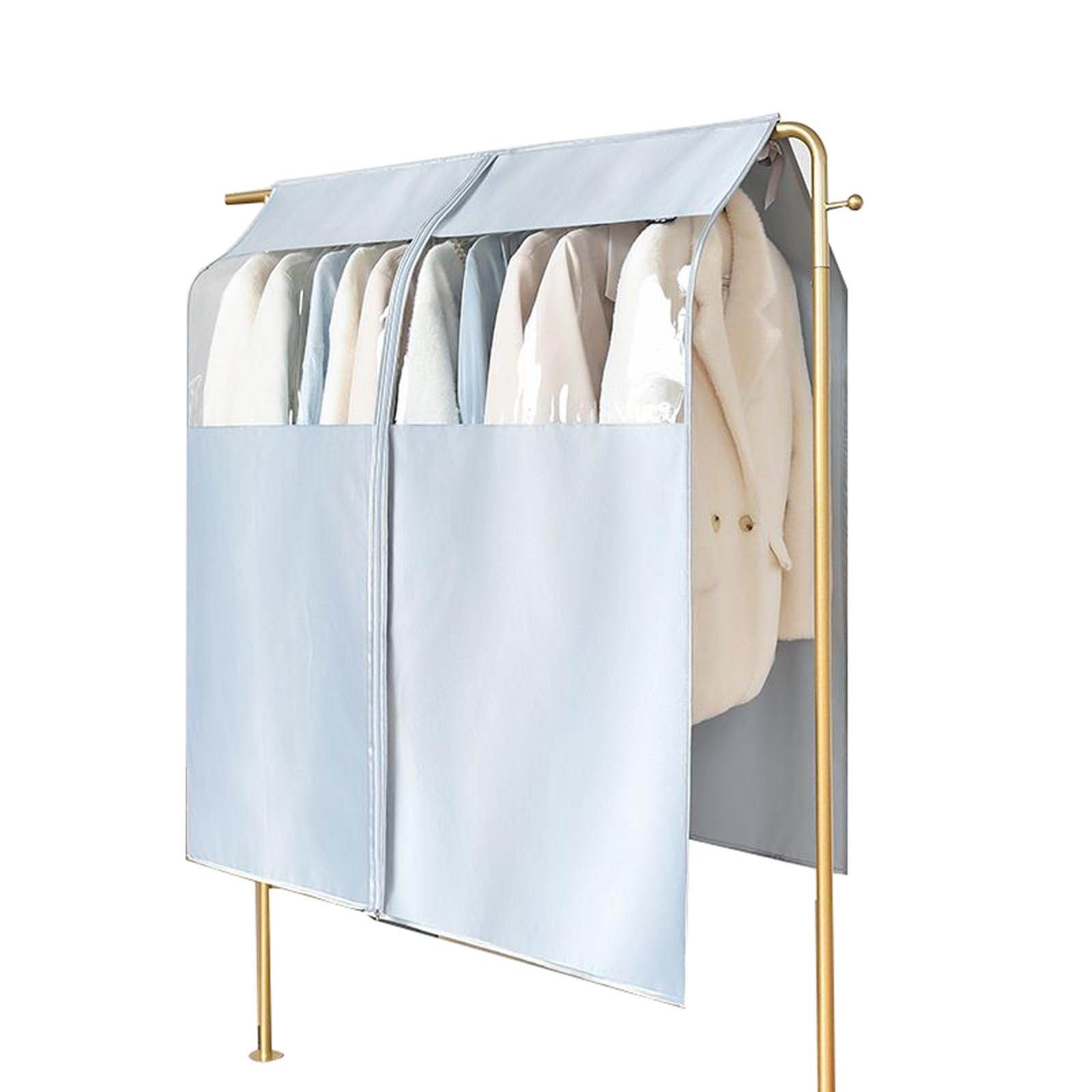 Fundas Ropa Armario, Fundas Trajes con Cremallera Completa de Satén para Colgar Ropa, para Abrigos y Vestidos Largos(Blue,120x123cm/47x48in)
