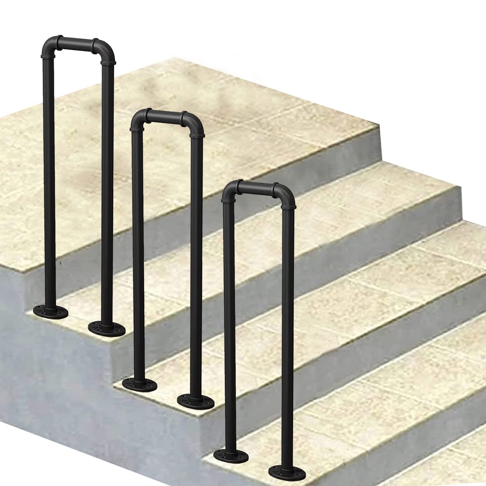 KHLMSRXJ Safety Indoor and Outdoor Stair Handrails, Powder Coating Stair Railings Handrail Kits, Arched Wrought Iron Stair Rail, Matte Black Hand Rails Armrest for Porch Garden/90Cm(2.9Ft)