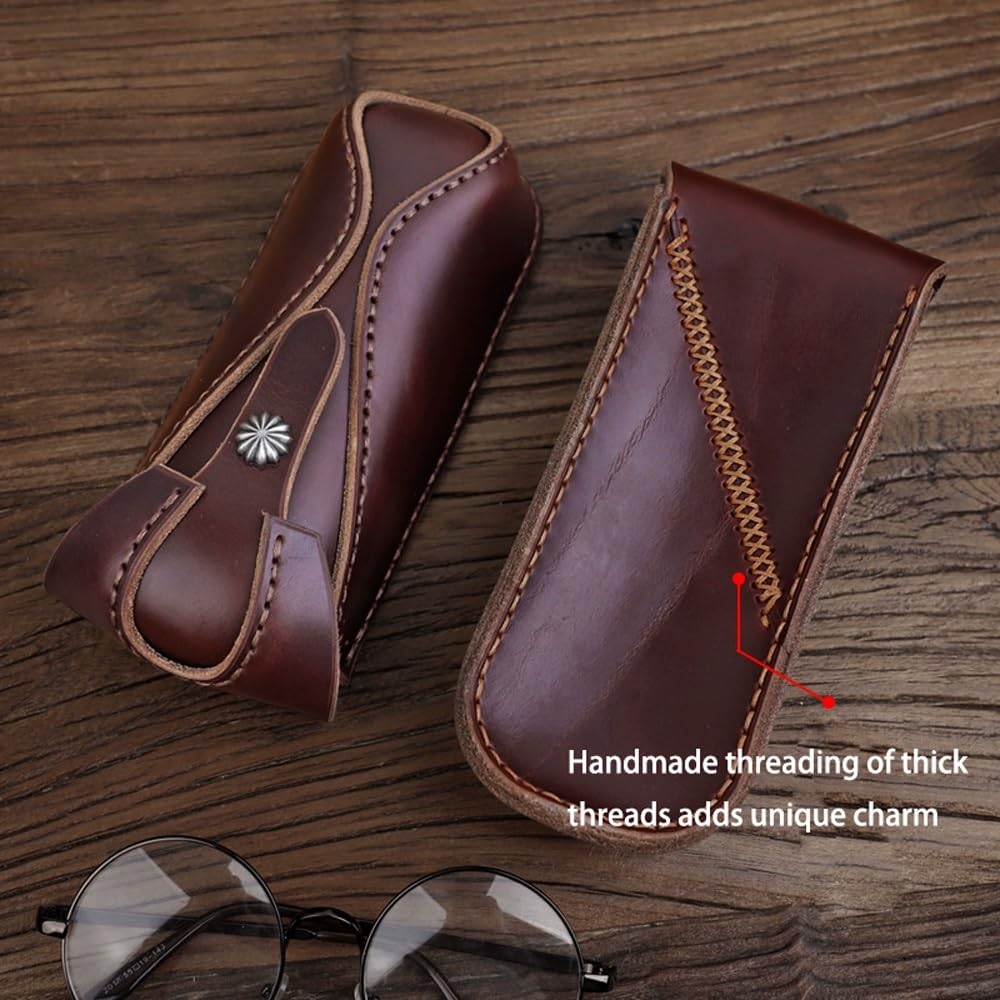 Przenośne Skórzane Etui Na Okulary, Skórzane Etui Na Okulary Retro Dla Mężczyzn I Kobiet Okulary Przeciwsłoneczne Pudełko Ochronne Na Okulary Krótkowzroczne, Brown, S