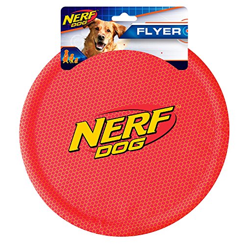 Nerf Dog Nylon Flyer Dog Toy, Frisbee, Lightweight, Durable and Water Resistant, Great for Beach and Pool, 9 inch Diameter, for Medium/Large Breeds, Single Unit, Red