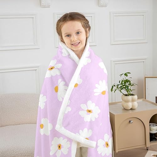Miniatura 6 de Daisy Florals Throw Blanket,Hippie Flowers Blanket for Room Decor,70s Retro Floral Fleece Blankets,All Seasons Super Soft,Queen 90"x90"