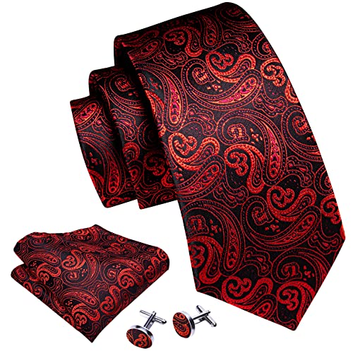 Image of Barry.Wang Men Ties Paisley Woven Silk Necktie Set with Pocket Suqare Cufflinks Formal
