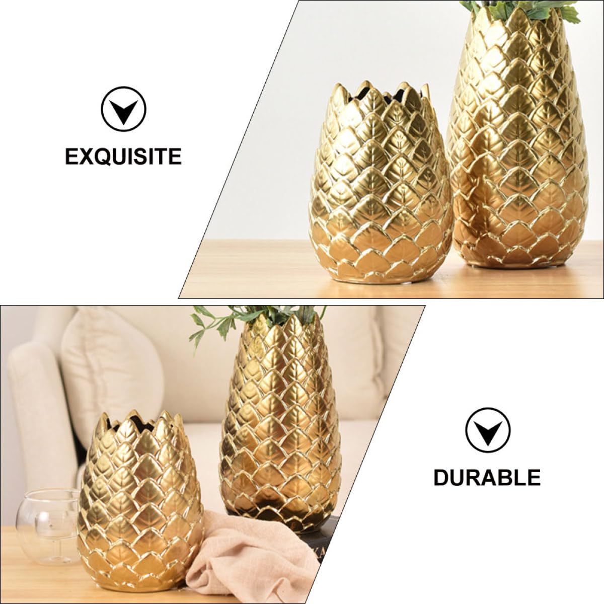 Jarrón Artístico y Contenedor de Flores Estilo Nórdico de Cerámica Dorado Simple Forma Redonda Elegante para de Escritorio