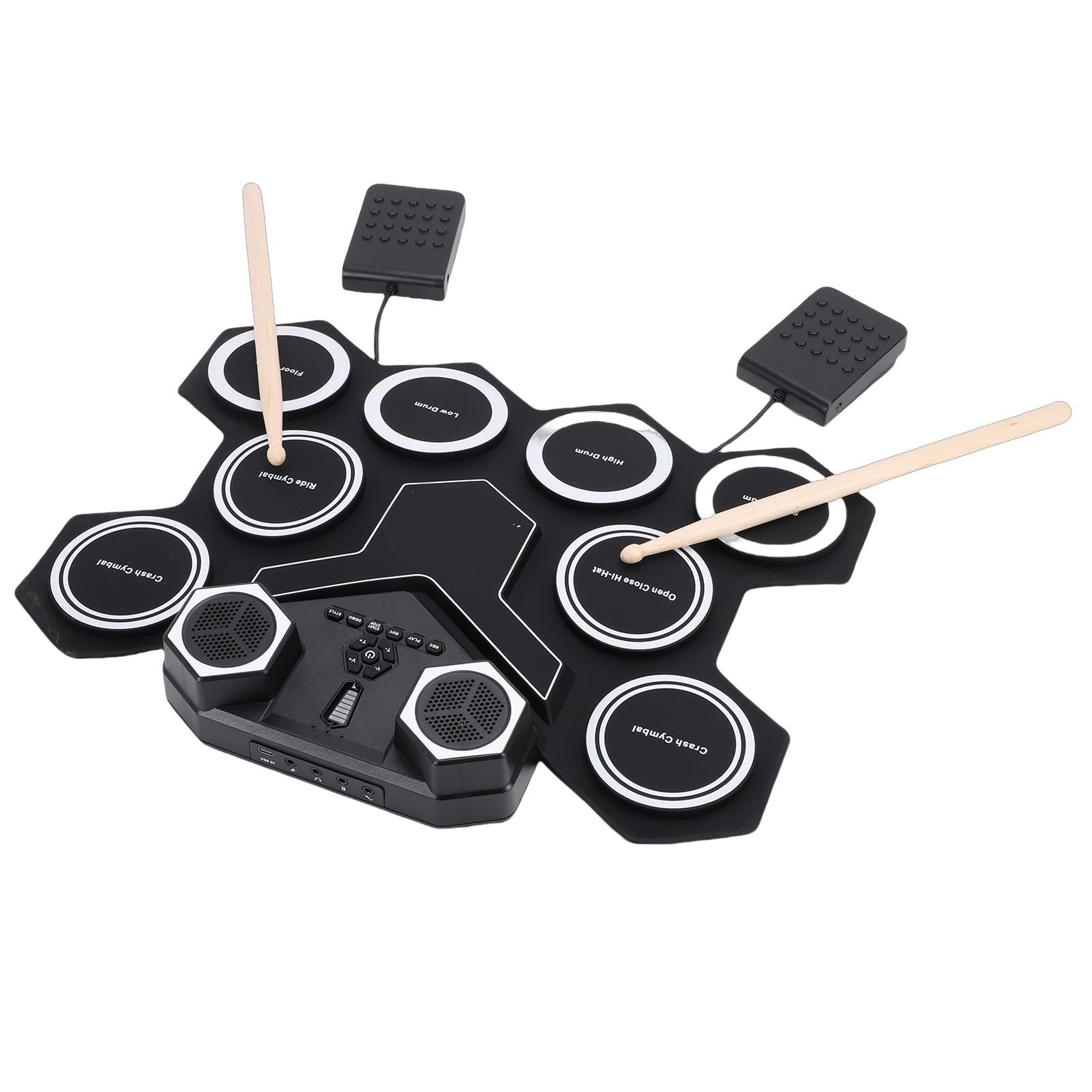 Jeffergarden Elektronisches Schlagzeug-Set, Tragbares Silikon-Pad mit 2 Pedalen und Sticks, Zwei Lautsprechern, Ideal für Kinder und Anfänger Zum Üben