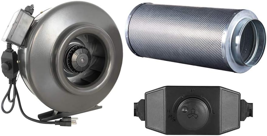 Hydro Crunch N201121-202020 8 inch 677 CFM Inline Duct Fan & 8" x 24" Carbon Filter Hydroponic Ventilation Set, Black