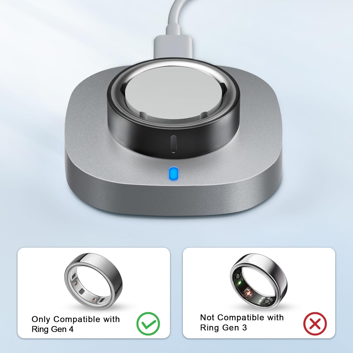 Charger Compatible with Ring Gen 4 Size 11, Fast Charging Dock with USB-C Cable (Not Compatible with Ring Gen 3)