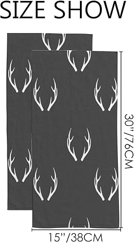Miniatura 3 de Juego de 2 toallas de baño de mano para baño, color gris oscuro, cuernos de ciervo, toalla absorbente de agua, poliéster suave para cocina,