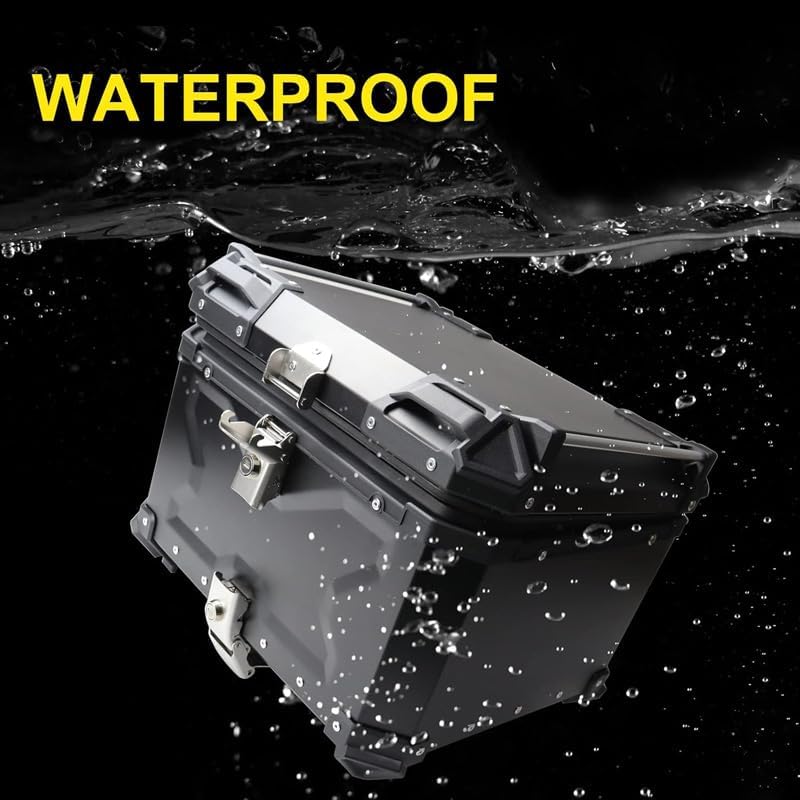 Garvee Baúl De Aluminio Negro Mate para Motocicleta De 55 l. Estuche Impermeable y Antipolvo para Casco, con Cerradura De Seguridad, Cierre Rápido, Bandas Reflectantes, Respaldo y Antirrobo.