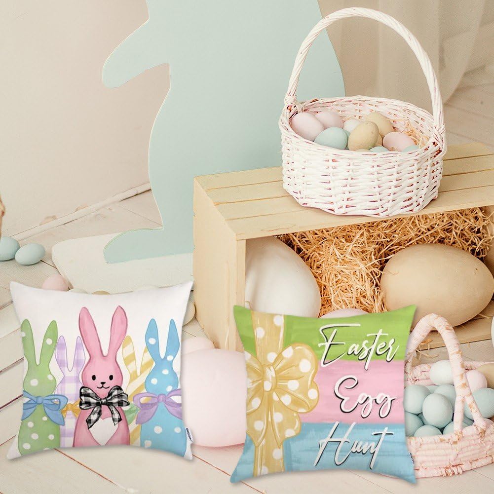 4 szt. Happy Easter poszewki na poduszki jajka wielkanocne królik wiosna dekoracyjne poszewki na poduszki poszewki na poduszki na sofę kanapę łóżko dom wiosna Wielkanoc dekoracja
