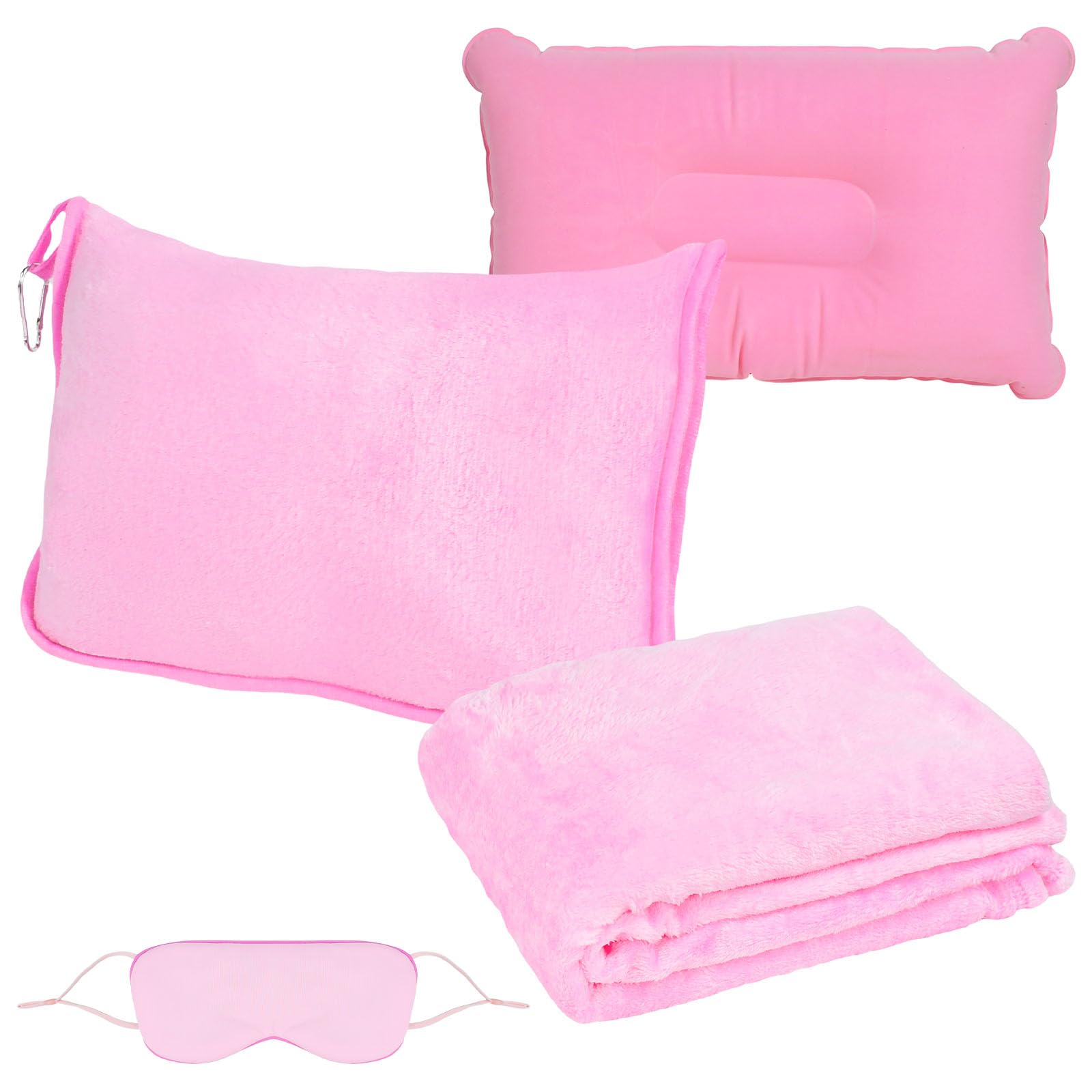 Couverture de Voyage 2 en 1 en Flanelle, Mini Couverture Avion 152x127cm, Couvertures Polaire Avion, Couvertures Voyage Voiture avec Oreiller, Cache-Œil et Pochette, pour Camping Bagage, Rose