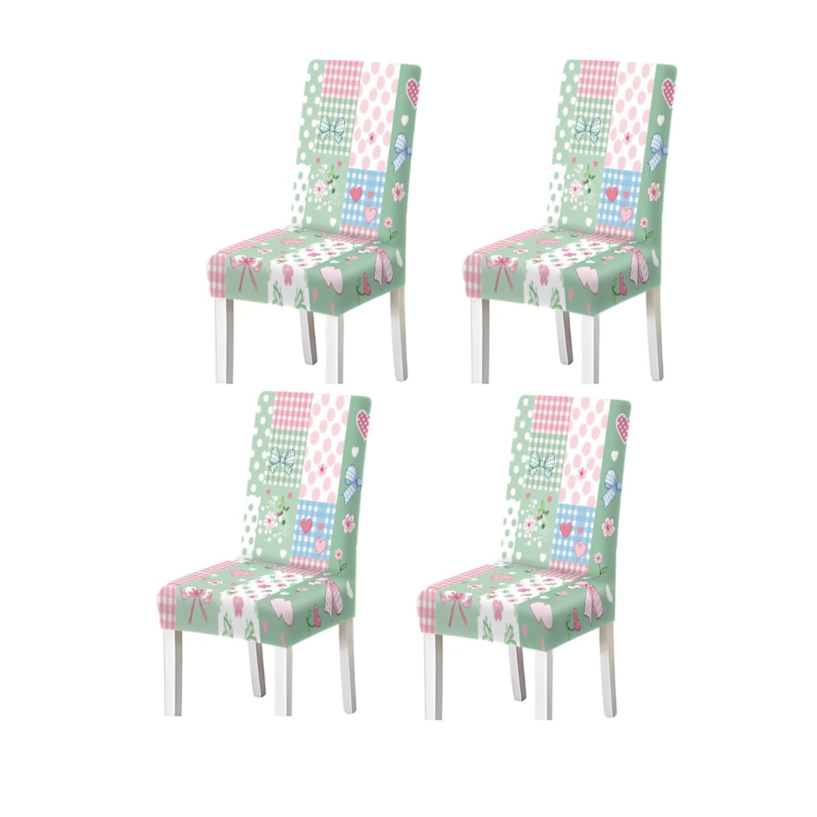 FZJKGH Pastel Bow Patchwork Dining Chair Covers Set Of 2/4/6, Stretch Washable High Back Chair Slipcovers, Cute Girly Home Decor Removable Stretch Slipcovers for Dining Chairs(4PCSChair cover)