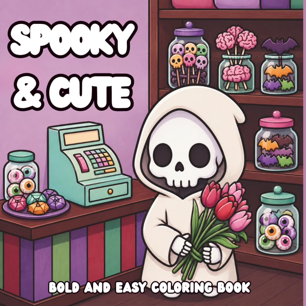 Spooky & Cute: Bold and Easy Coloring Book: 50 Adorably Creepy Kawaii Halloween Designs Featuring Cute Grim Reapers, Pumpkins, Mushrooms, Magic, Cozy ... Adults (The Heart of Thanksgiving Collection)