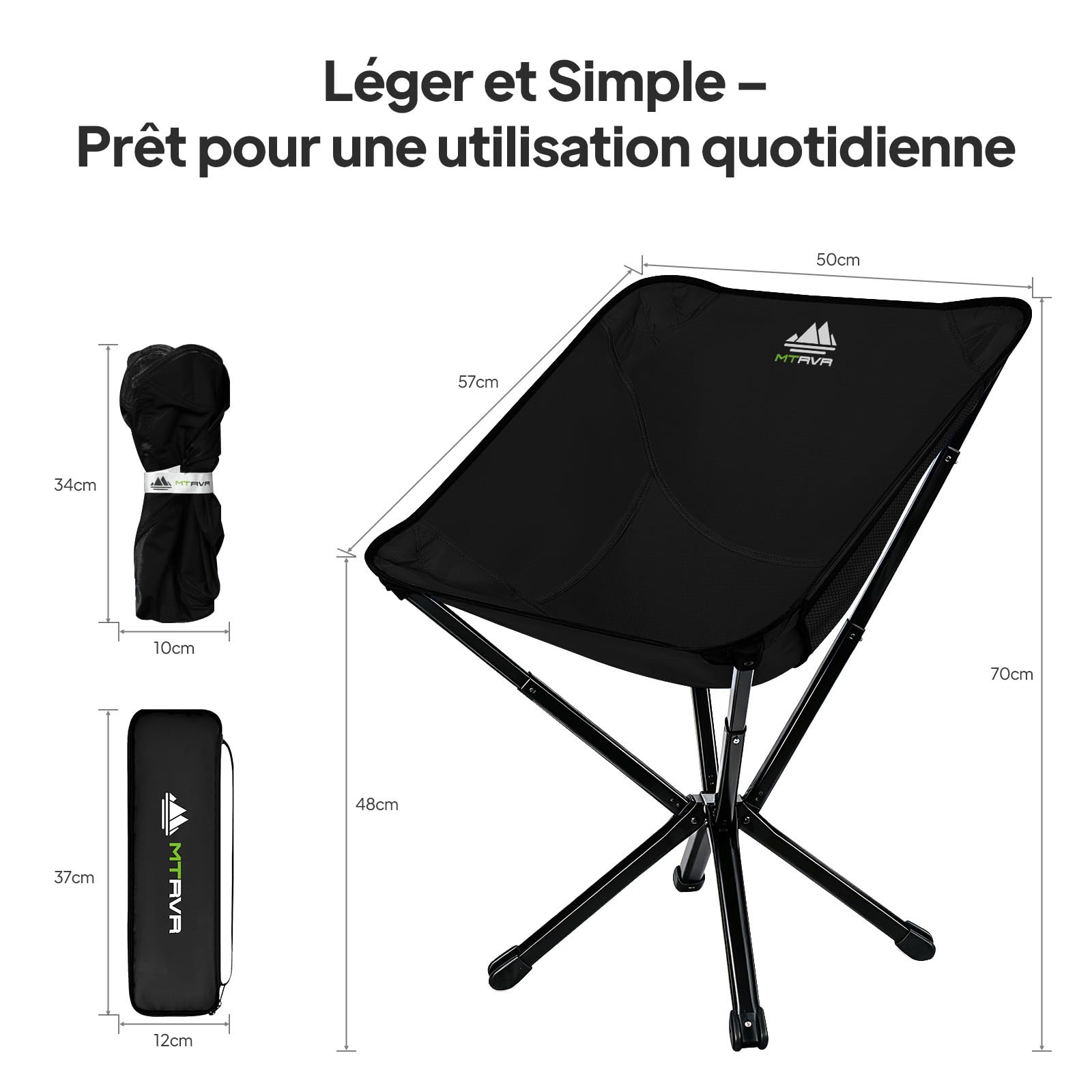 MTRVR Chaise de Camping Pliante légère et résistante 100 kg
