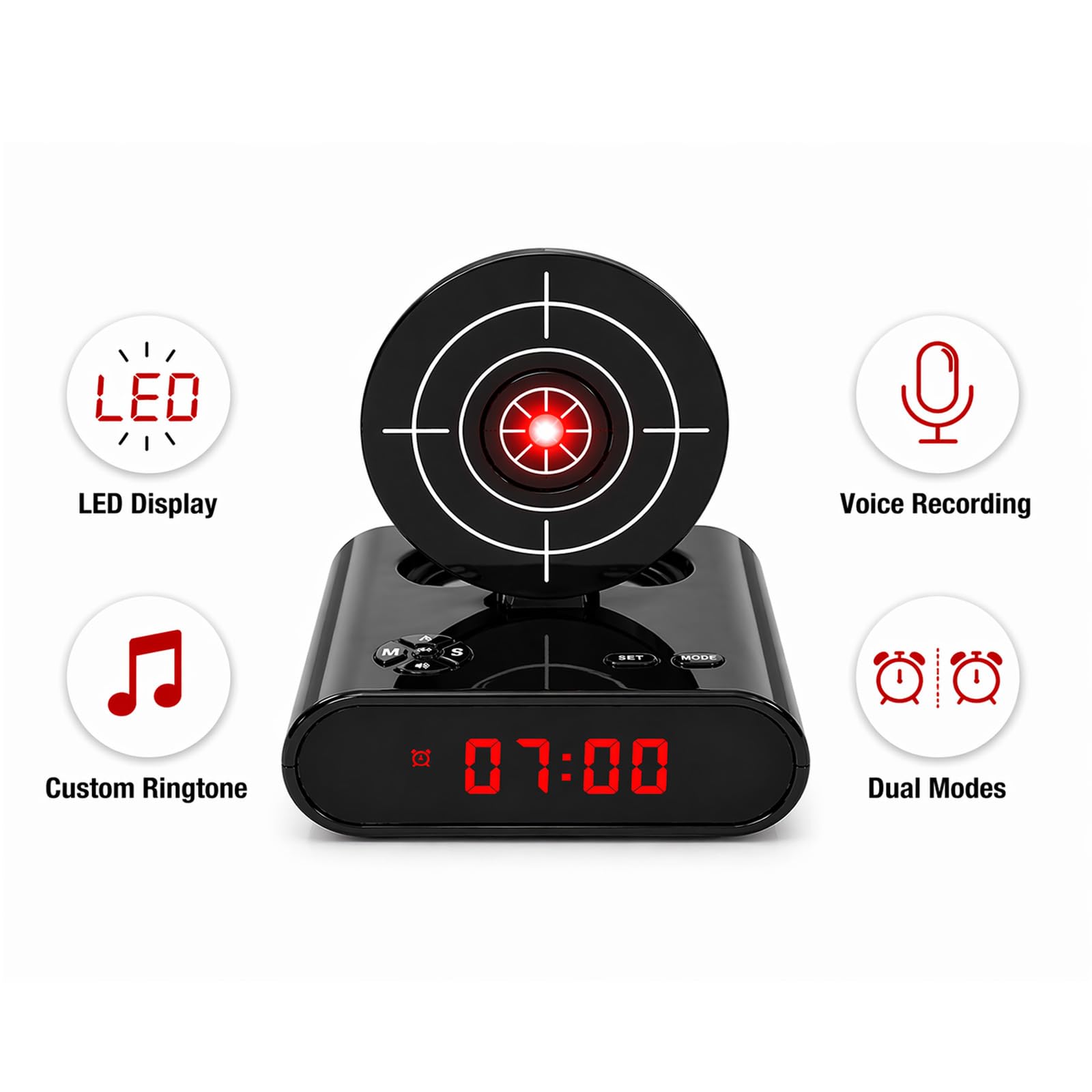 Interactive Target Alarm Clock Game, Wake Up Game Alarm Clock for Heavy Sleepers, LED Digital Display with Voice Recording & Custom Ringtones, Fun Gift for Teens & Adults (Black)