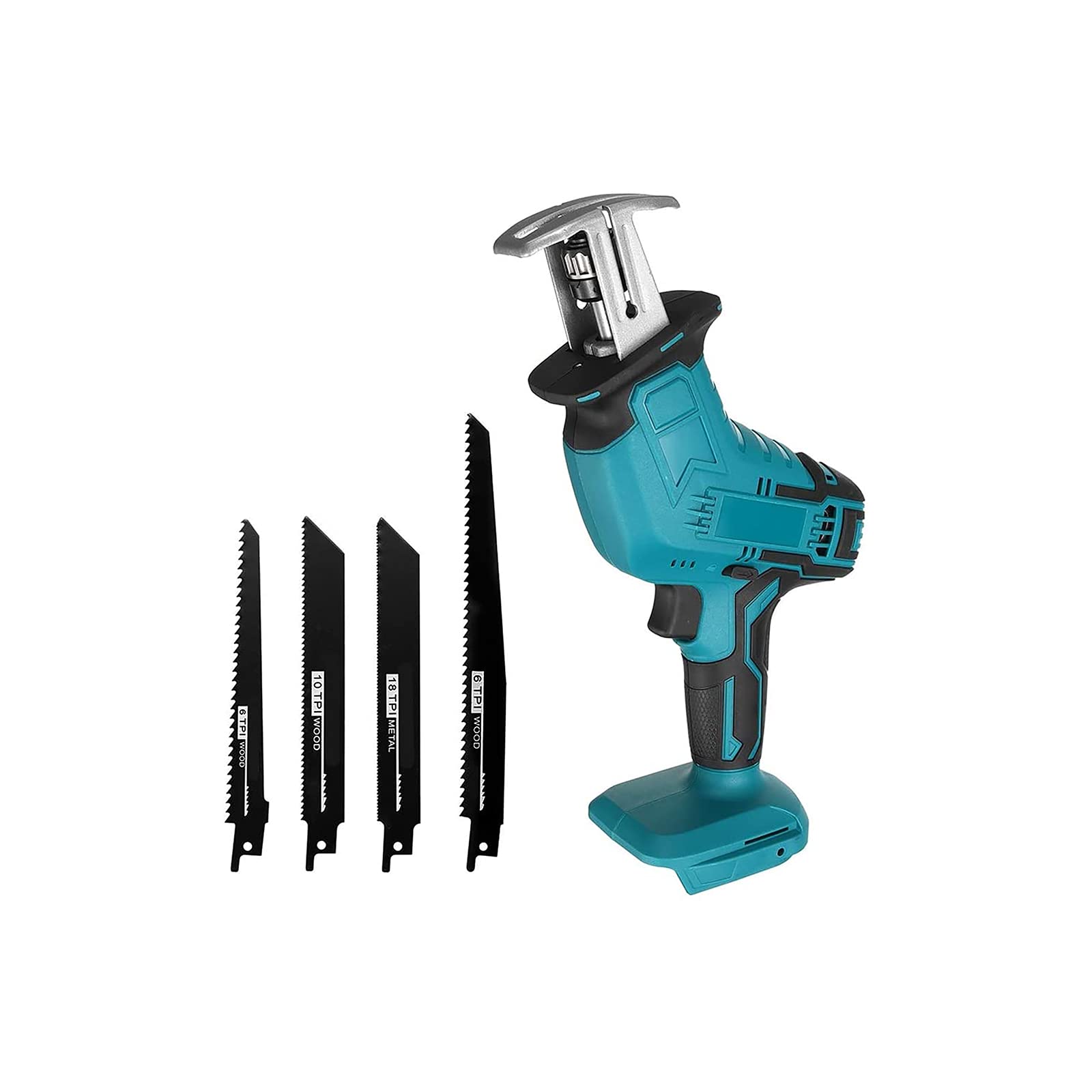 Sierra recíproca, sierra recíproca inalámbrica de 18 v Sierra recíproca portátil con 4 hojas de sierra Sierra recíproca eléctrica de una mano 0-4000 rpm para corte de metal/madera/pvc tubería
