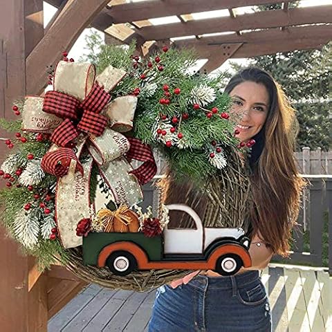 Christmas Decorations Sale!Christmas Truck Wreath Red Truck Christmas Wreath Truck Autumn Wreath at The Front Door Home Decora (B) Cover