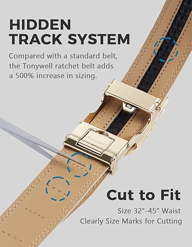 Miniatura 4 de Tonywell Cinturón de diseñador de cuero para hombre con hebilla de clic, ajuste exacto