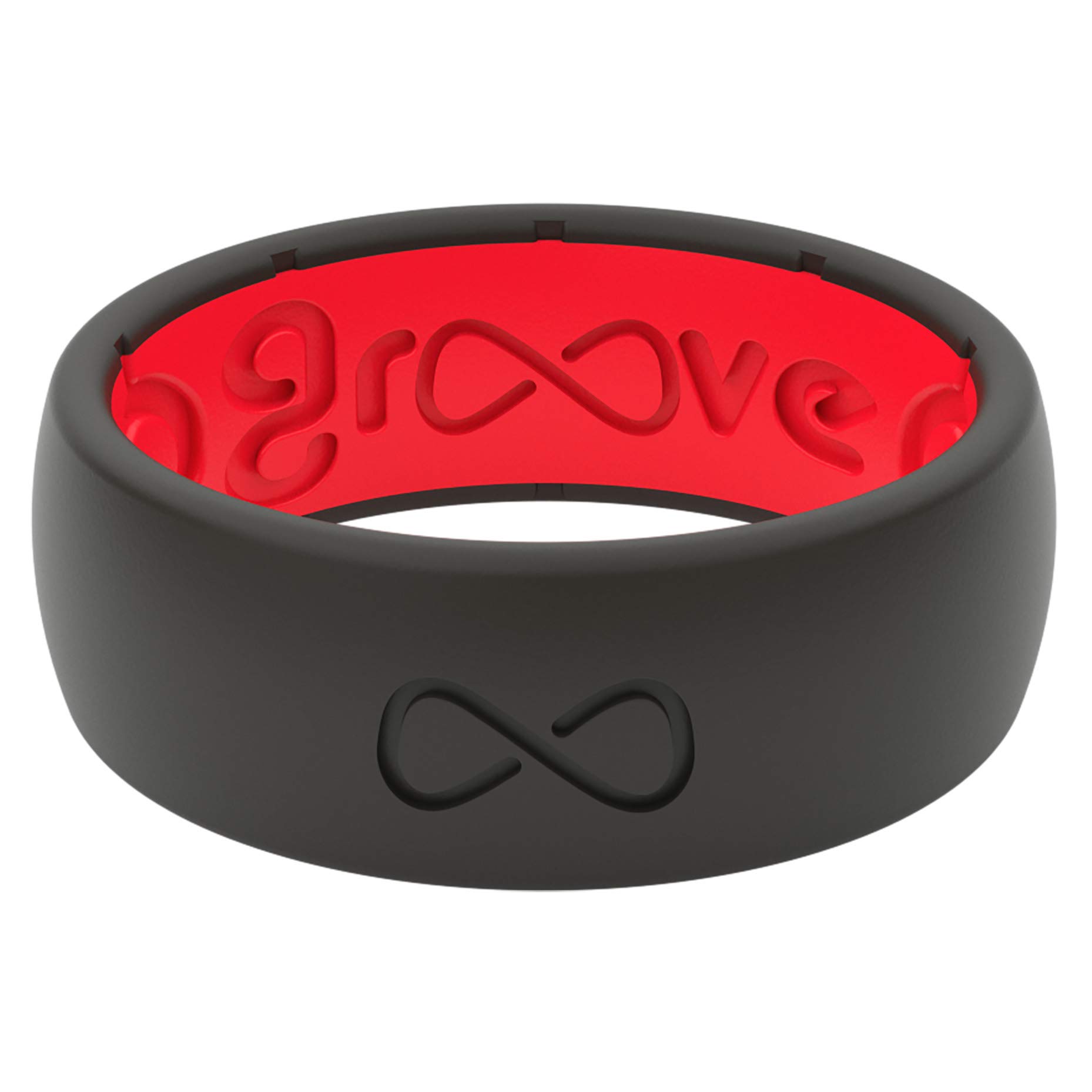 GROOVE LIFE - Silicone Ring For Men and Women Wedding or Engagement Rubber Band with Lifetime Coverage, Breathable Grooves, Comfort Fit, and Durability - Original Solid Midnight Black / Red Size 9