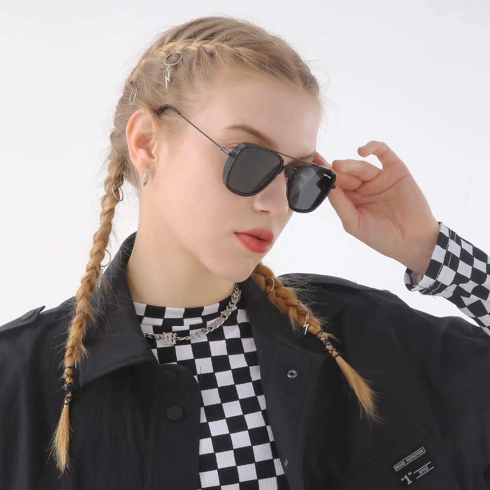 grey jack Retro Classic Polarized Metal Frame Sunglasses For Men Women 2001 Gun Frame/Gradient Black Lens,Square 1