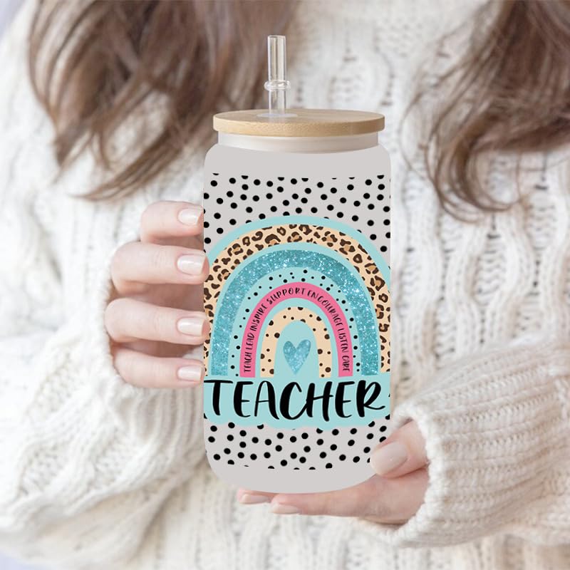 Yalulu 7 Sheet Teacher UV DTF Cup Wrap Transfer Stickers for Glass Cups Rub on Stickers UV DTF Cup Wrap Sticker - Image 3