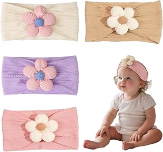 JUGUTA Diademas Bebé, 4 Unidades, Diademas Elásticas De Nylon Para Niñas, Colores Rosa Blanco, Rosa Púrpura, Caqui Y Rosa, Accesorios Para Cabello De Recién Nacidos Y Niños Pequeños