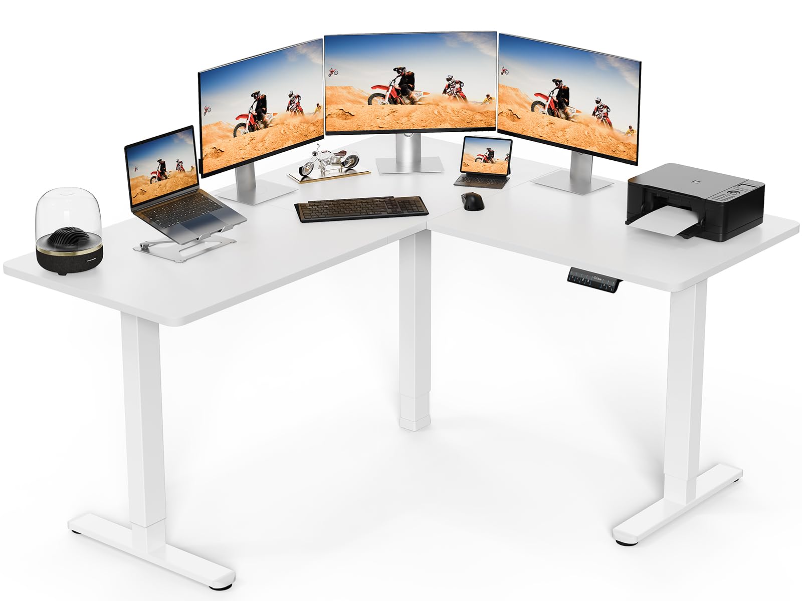 ErGear 63" x 55" Dual Motor L Shaped Standing Desk, Electric Height Adjustable, Extra Large Desktop, Interchangeable Installation of Left and Right Desktops, Suitable for Home Office, White