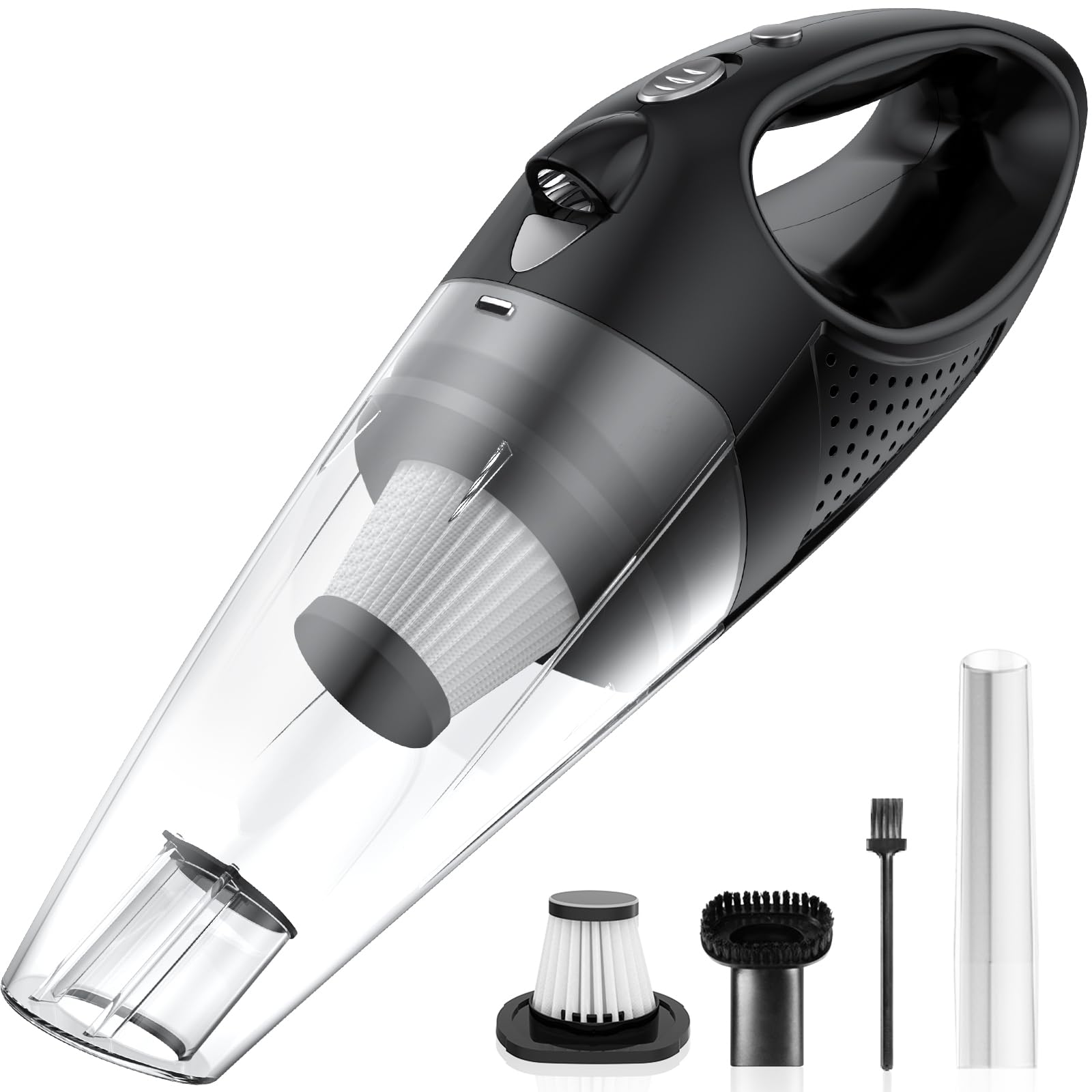 Powools Handheld Vacuum Cordless with HEPA Filter, Powerful Car Vacuum Cleaner, Rechargeable Mini Vacuum - Silver