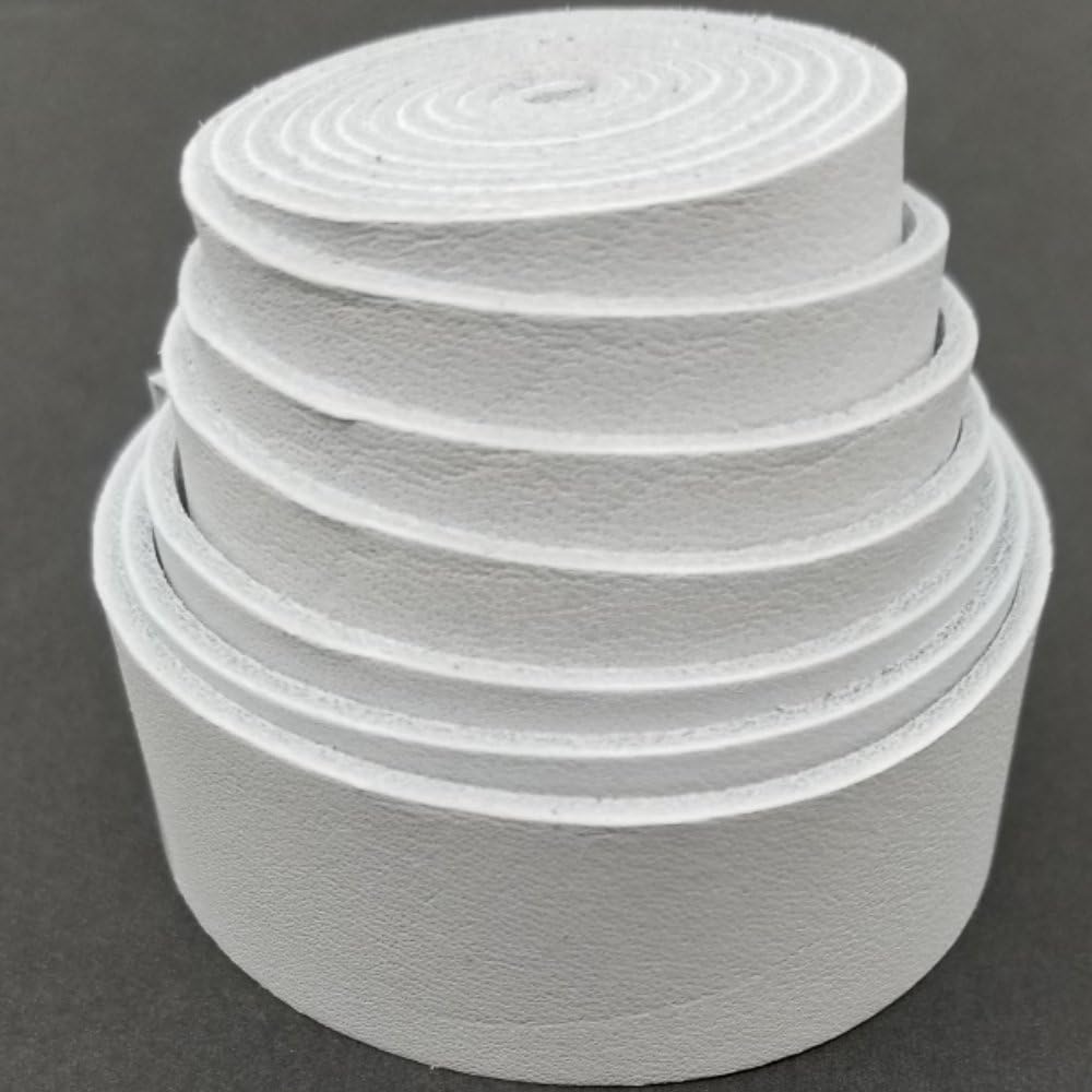 TOFL 1 Inch Wide x 72” (6 Feet) Long Thick Leather Strips for Crafts | 1/16" Thick (4-5oz) | Leather Strapping for Craft Supplies, Bags, Belts, Jewelry | White