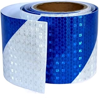 tuyrchu Reflective Tape Blue White 4 inch x 10ft, Outdoor Waterproof Reflector, Hi-Strength Hi-Visibility Hazard Warning Safety External Accessories